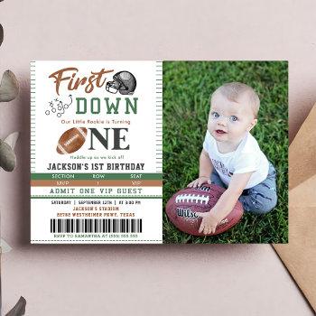 Small First Year Down Football 1st Birthday Photo Front View