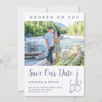 Small Fishing Hook Wedding Rings Save The Date Front View