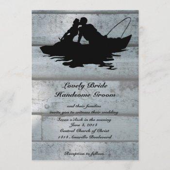 fishing lovers boat old wood wedding invitation
