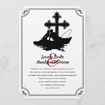 fishing lovers catholic cross wedding invitation