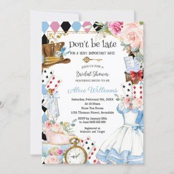 floral alice in wonderland bridal shower tea party invitation