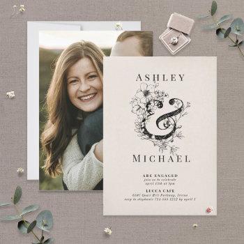 Small Floral Ampersand Blush Photo Engagement Party Front View