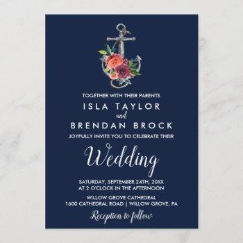 floral anchor | navy autumn wedding invitation