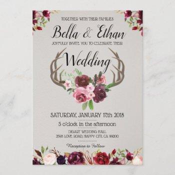 floral antler suite deer hunting style wedding invitation
