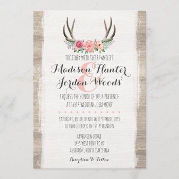 floral antlers rustic wedding personalized formal invitation