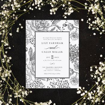 floral black elegant wedding invitation