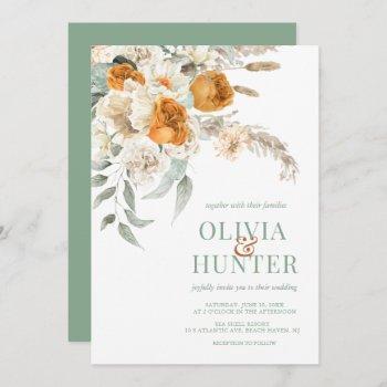 floral bohemian modern sage green wedding  invitation