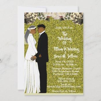 floral bride & groom gold african american wedding invitation