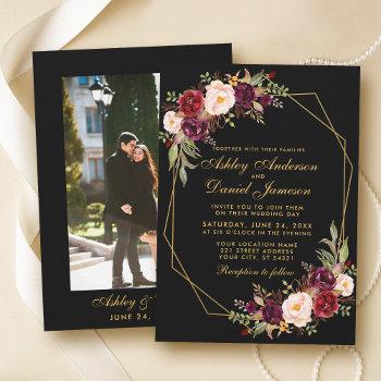 Small Floral Burgundy Geometric Black Gold Photo Wedding Front View