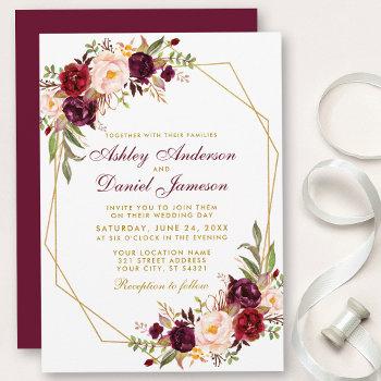 Small Floral Burgundy Geometric Gold Frame Wedding Front View