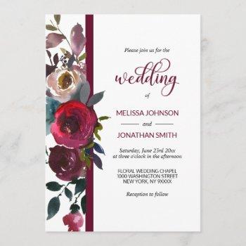 floral burgundy marsala red wine roses wedding invitation