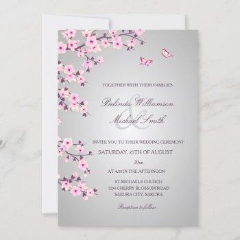 Small Floral Cherry Blossoms Pink Gray Wedding Front View