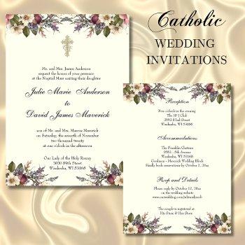 floral christian cross wedding rings catholic invitation