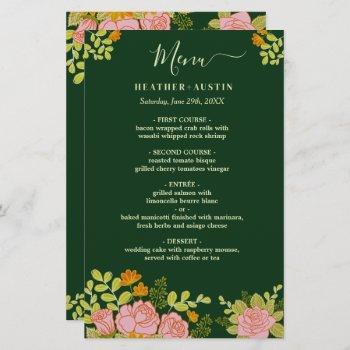 floral dark green wedding botanic decor menu