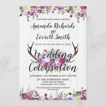 floral deer antler bouquet wedding invitation
