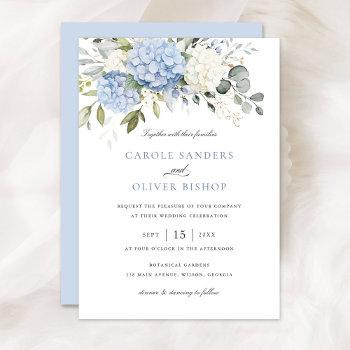 floral elegant blue hydrangea greenery wedding invitation