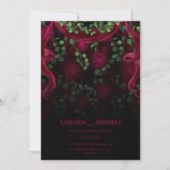 floral gothic dark fuchsia wedding handfasting invitation