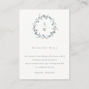 Small Floral Laurel Wreath Monogram Wedding Wishing Well Enclosure Card Front View