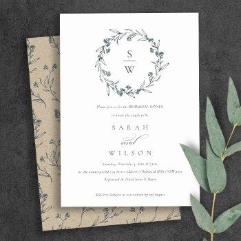 Small Floral Laurel Wreath Rehearsal Dinner Invite Front View
