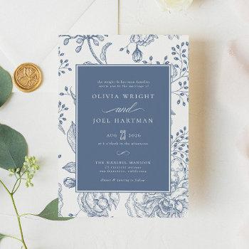 floral periwinkle elegant wedding invitation