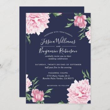 Small Floral Pink Peony With Navy Background Wedding Front View