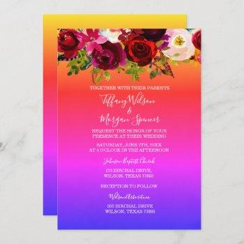 Small Floral Rainbow Same-sex Marriage Wedding Invite Front View
