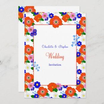 floral retro colorful cute flowery wedding invitation