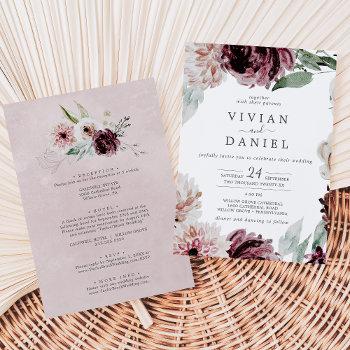 floral romance all in one wedding invitation