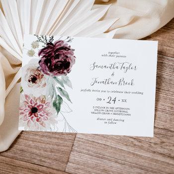 floral romance horizontal wedding invitation