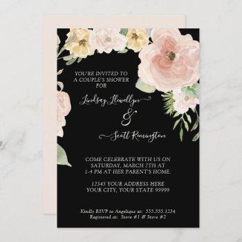 floral rose pink yellow watercolor couples shower invitation