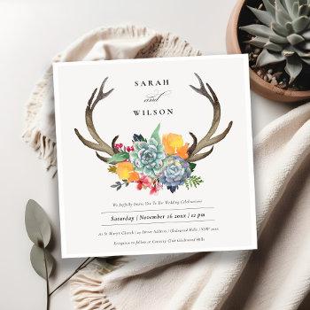 Small Floral Succulent Antler Bohemian Allure Wedding Front View