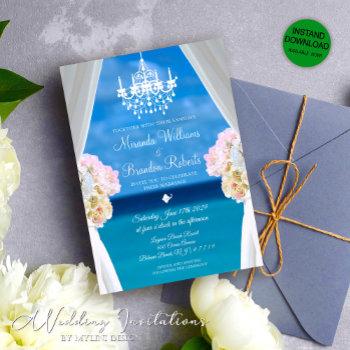floral tropical ocean summer beach wedding invitation