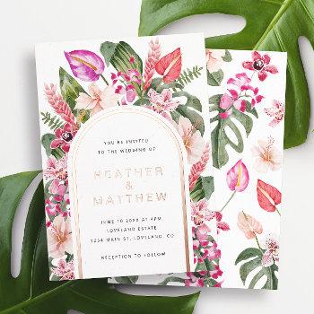 floral tropical wedding foil invitation