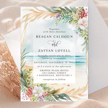 floral watercolor beach scene summer wedding invitation