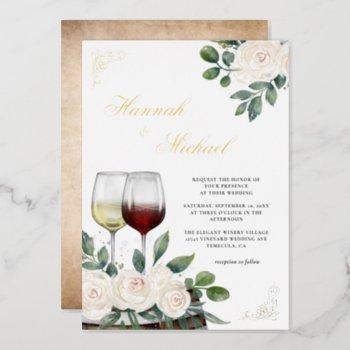 floral watercolor vineyard wedding gold foil invitation