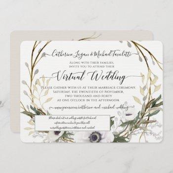floral wreath rustic gray white virtual wedding invitation