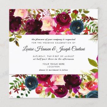 florals burgundy blush navy watercolor wedding invitation