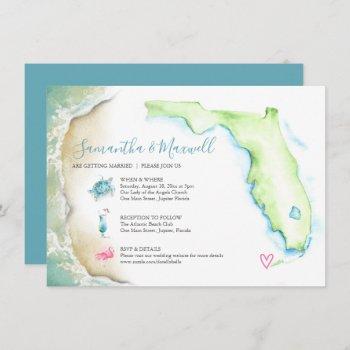 florida beach wedding watercolor illustrated invitation