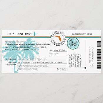 florida boarding pass wedding  invitation