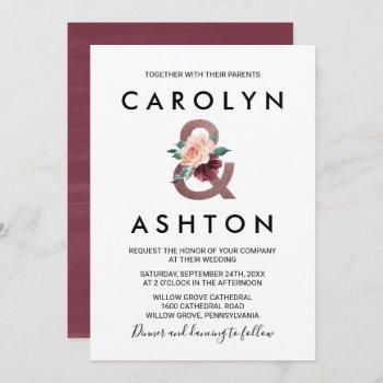 Small Flower Lettering | Maroon Rose Gold Wedding Front View
