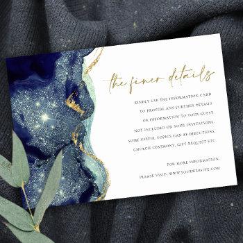 Small Fluid Abstract Gold Navy Glitter Wedding Details Enclosure Card Front View