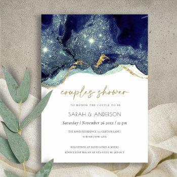 Small Fluid Abstract Navy Glitter Couples Shower Invite Front View