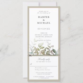 Small Foliage Leaves Wedding Invite W Rsvp Attached Front View