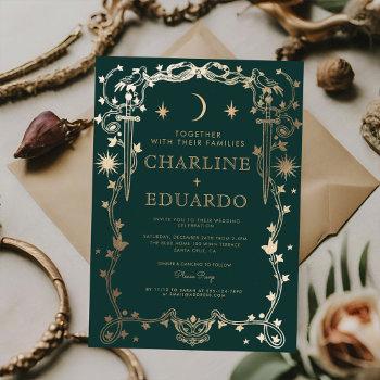 forest green  ivy ornament  wedding  invitation
