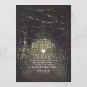 forest string lights rustic wedding invitations