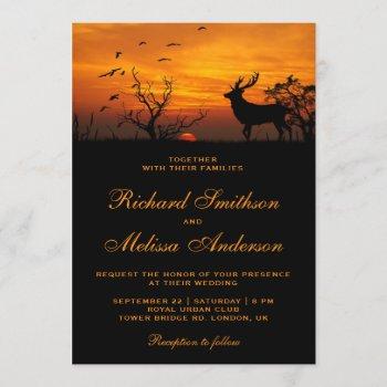 forest sunset deer wedding invitation