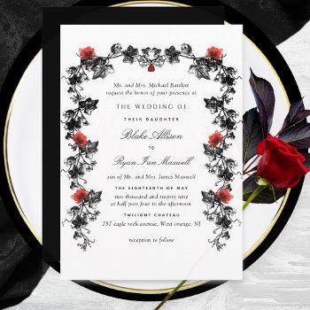 formal black and red victorian gothic wedding invitation