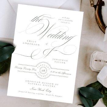 formal classic calligraphy sage green wedding invitation