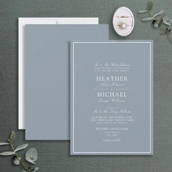 Small Formal Dusty Blue Classic Script Wedding Front View