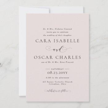 formal elegant blush pink wedding invitation